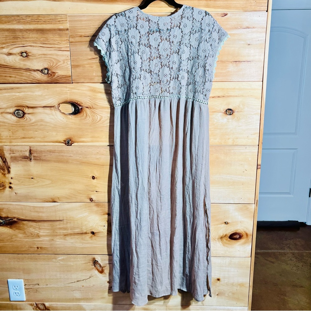 Kori Lace Bodice Flowy Taupe Maxi Vest Bohemian Cottagecore Perfection - Picture 8 of 8